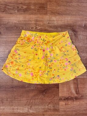 Ideology Skort XS Flounce Layers Pansy Lemon Floral Shorts Underneath Activewear